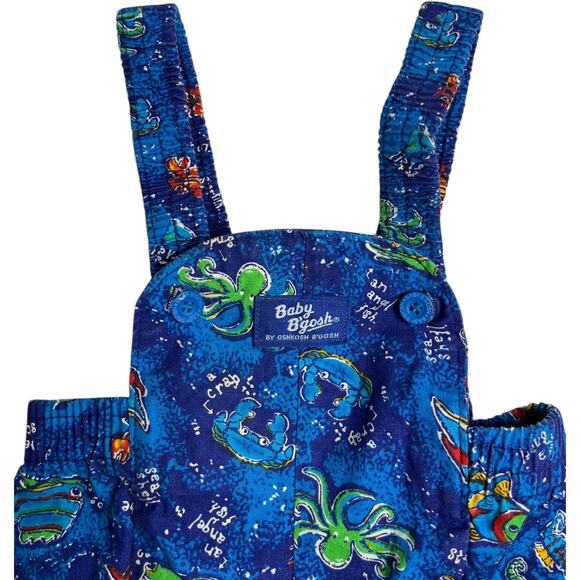 OshKosh B’gosh Vintage 90’s Ocean Print Rare Shortalls Overalls - Picture 3 of 4